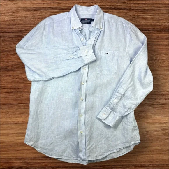 Vineyard Vines Men’s Classic Fit Tucker Shirt. 100% Linen. Blue. Large - Picture 2 of 11